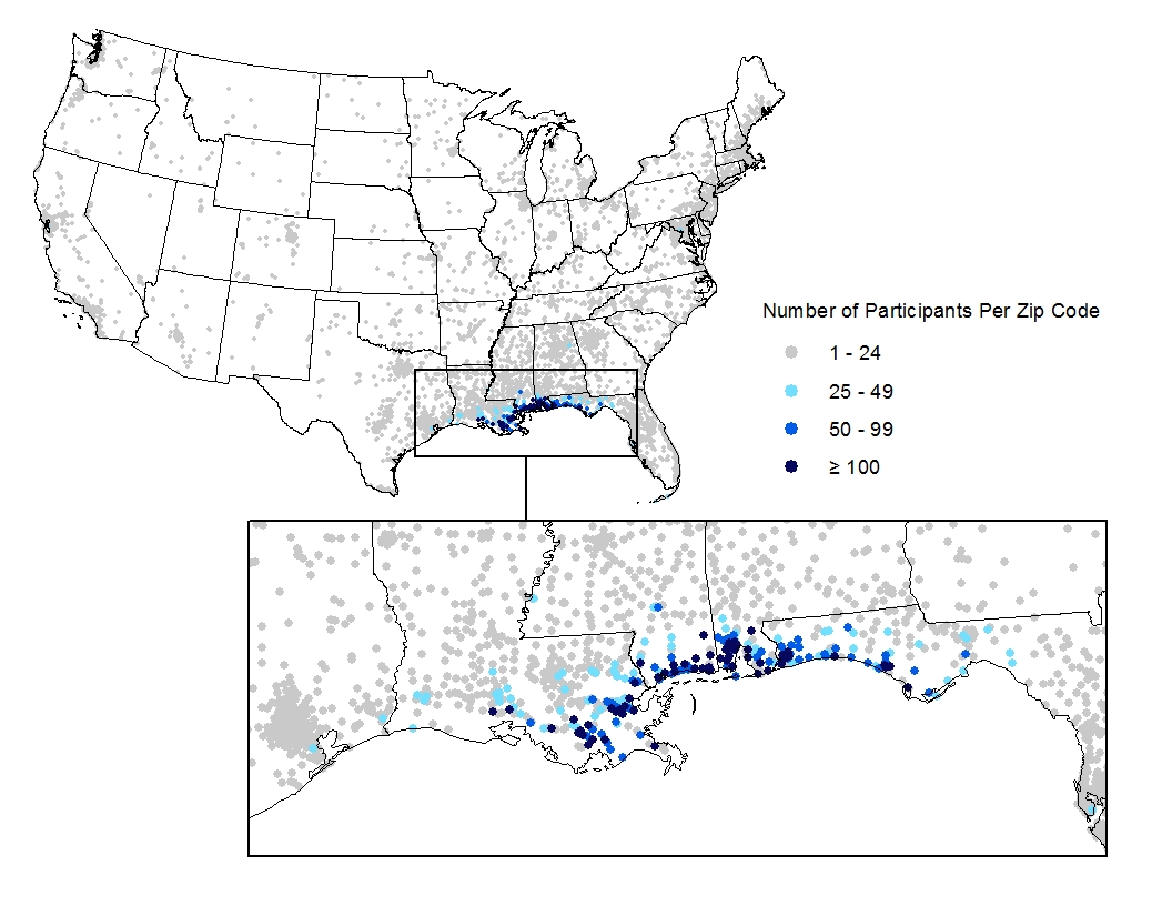 Distribution of GuLF Study Participants by County
